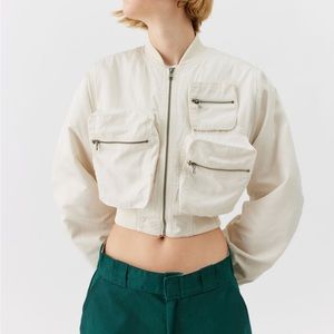 Urban Outfitters cream cropped bomber style utility jacket